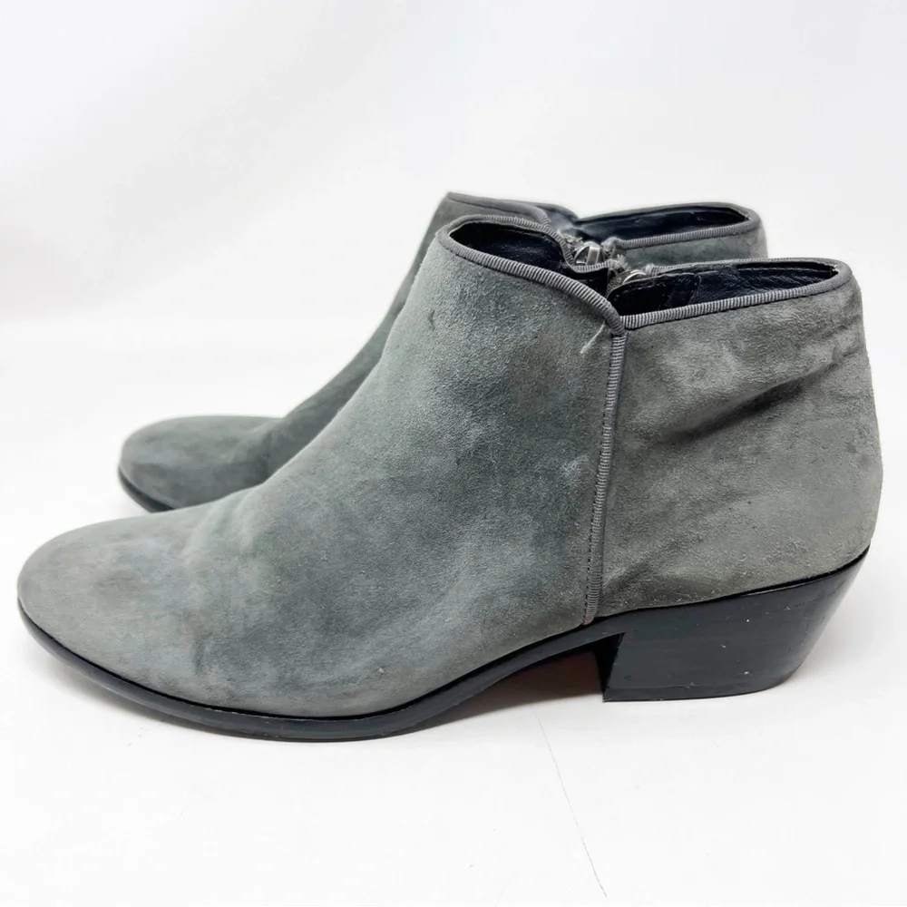 SAM EDELMAN GRAY SUEDE LOW TOP SIDE ZIP PETTY BOOTIES BOOTS WOMENS SZ 9